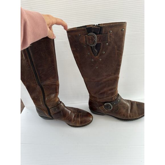 Born Thick Distressed Leather Knee High Riding Boots Calf Stretchers Size 8 - Picture 2 of 12